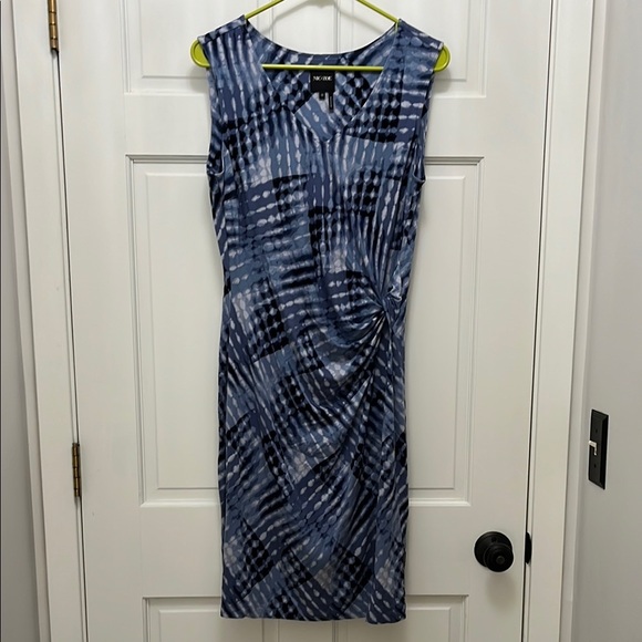 NIC+ZOE Sleeveless Gathered Waist Blue Watercolor Print Dress - Size Medium - Picture 1 of 16